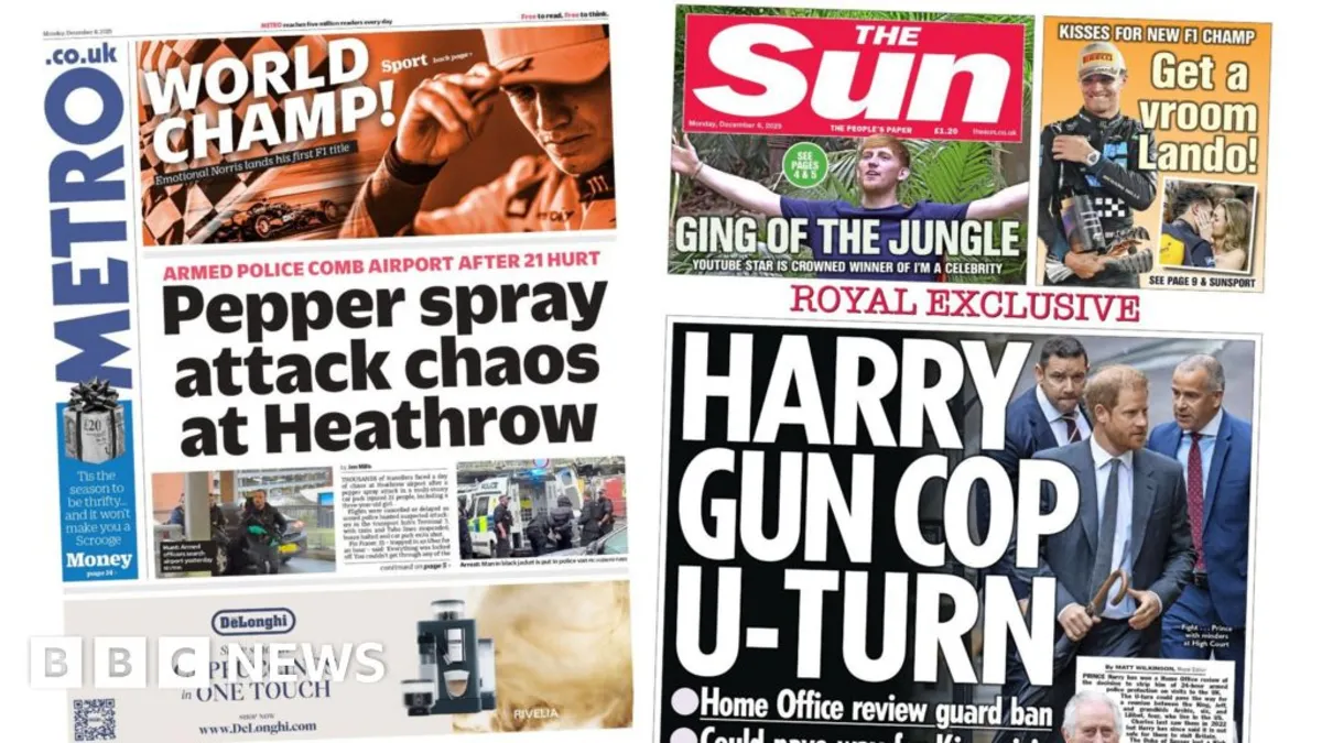 Heathrow Pepper Spray Attack, Farage's Campaign Spending Controversy, and Lando Norris' F1 Triumph