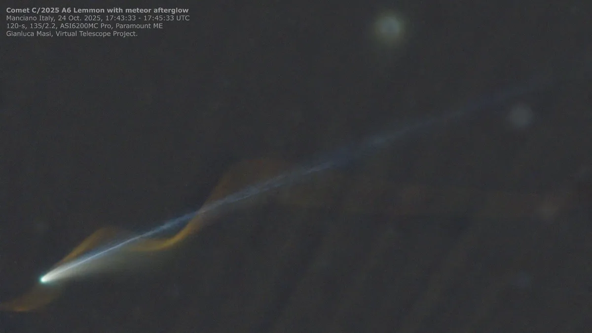 Stunning Meteor Illuminates Comet Lemmon's Tail in Spectacular Cosmic Display